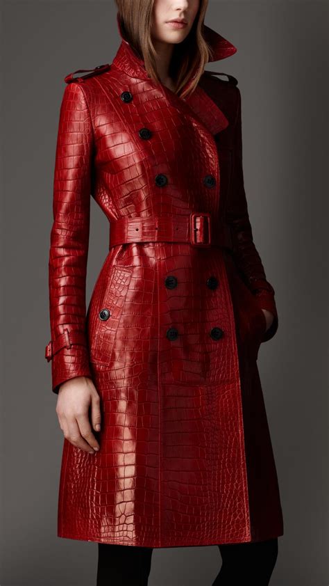 burberry coat aligator|Burberry Long Alligator Leather Trench Coat in Red .